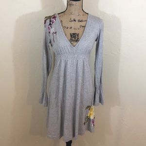 JWLA Johnny Was Grey Embroidered Cotton Dress